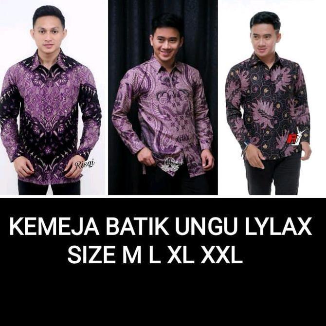 Kemeja batik ungu lengan panjang kemeja batik warna Lylax size M L XL XXL Baju Katun Motif Nyaman Pr
