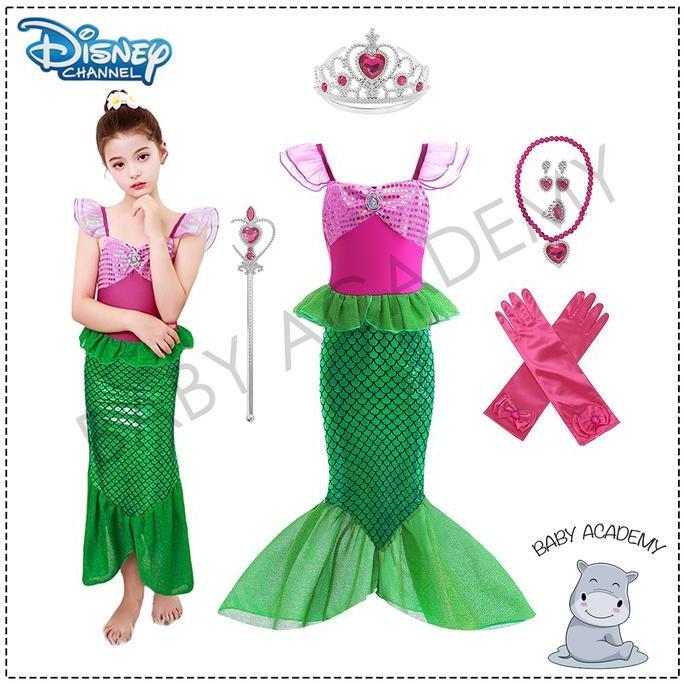 ASLI Kostum Dress Princess Ariel Mermaid Anak Perempuan Red Green Premium READY STOCK
