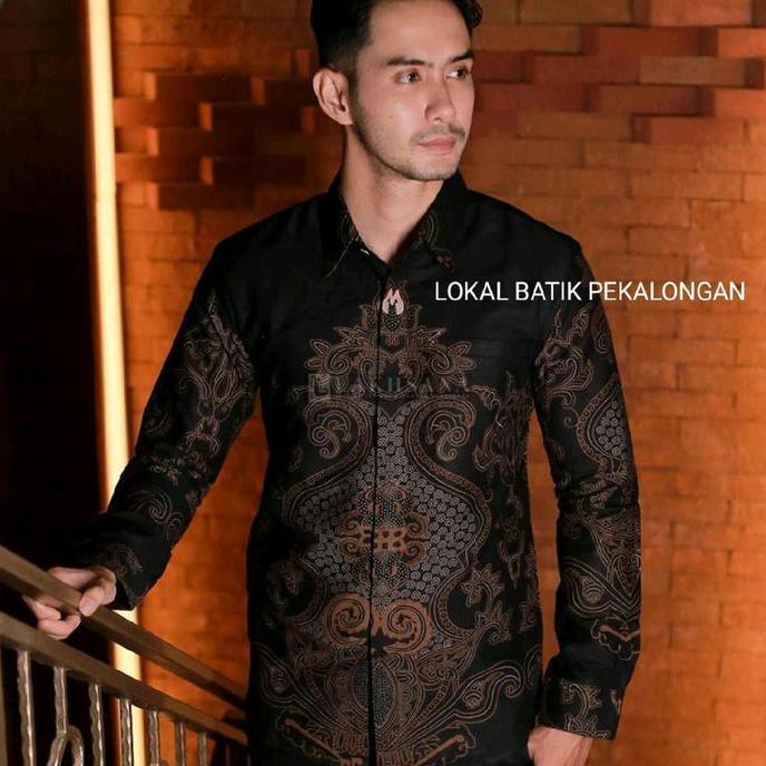 kemeja batik lengan panjang motif baju batik pria kerja kantoran guru pakaian resepsi pernikahan kon