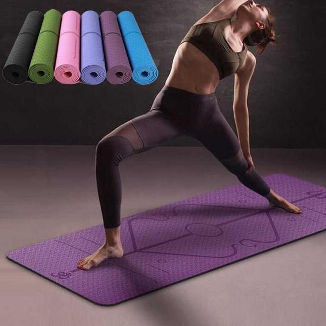 Matras Yoga TPE 6mm Anti Slip Karpet Workout Fitness Pilates 183x61cm Bantalan Nyaman Grip Kuat untu