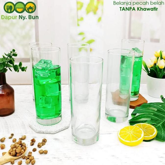 Bestone- 6 Pcs Gelas Kaca Tinggi BAMBOO Ukuran 300ml - Gelas Jus
