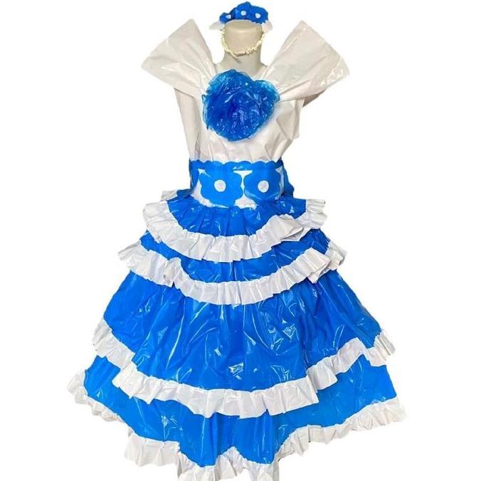 ORIGINAL Kostum Daur Ulang Anak Perempuan Biru Putih | Kostum Karnaval dari Kresek | Kostum Gaun Cos