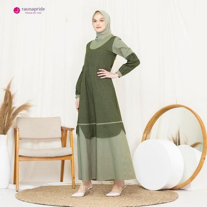 Baju Gamis Wanita Casual  Dewasa / Katun Rauna Gd-32 / Fashion Muslim Polos Coklat Hijau