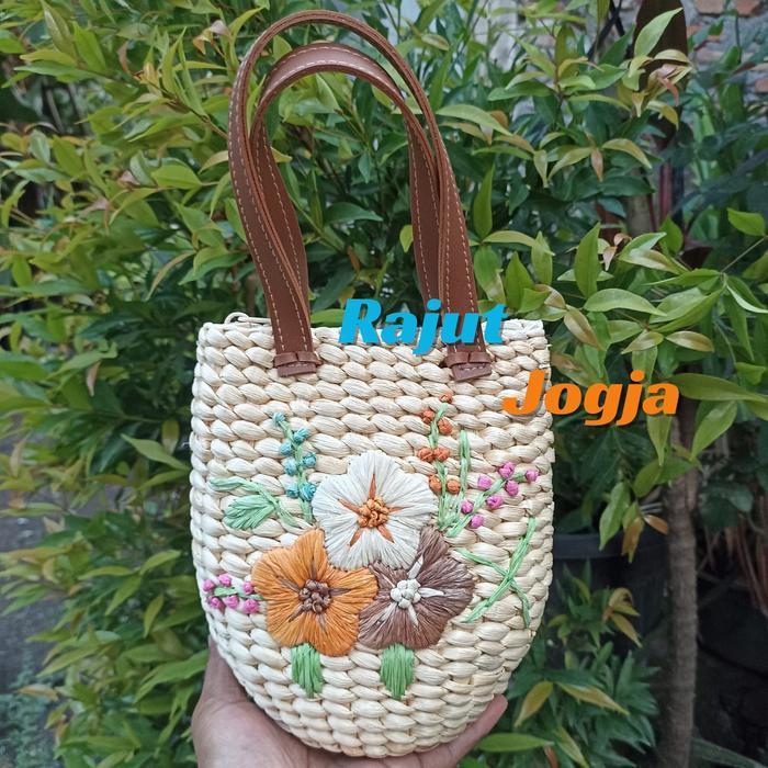 Tas Enceng Gondok Balon Sulam Bunga, Tas Cantik, Tas Unik Dari Enceng, Tas Wanita