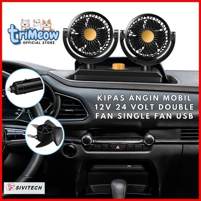 KIPAS ANGIN MOBIL 12V 24 VOLT DOUBLE FAN SINGLE FAN USB MURAH