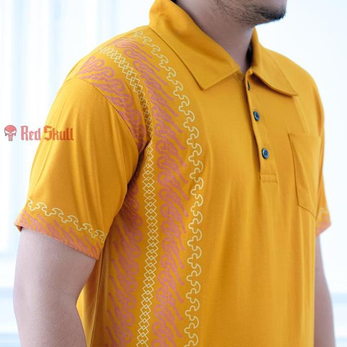 RED SKULL Kaos Kerah Polo Batik Parang Bahan Katun Ada Saku Baju Pria Pendek Dewasa Distro Motif