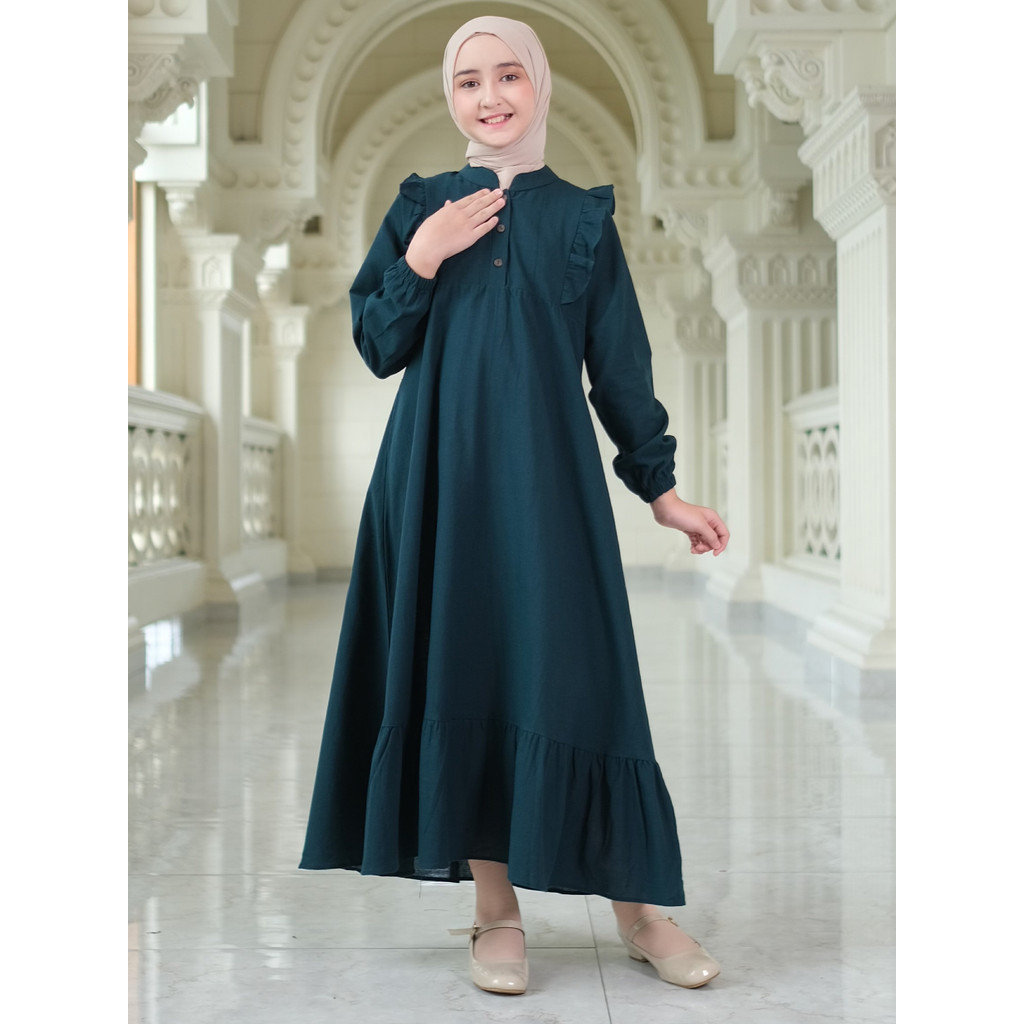 Vazeera Gamis Anak Tanggung Polos Remaja Putri Lengan Panjang Bahan Katun Ukuran M L XL