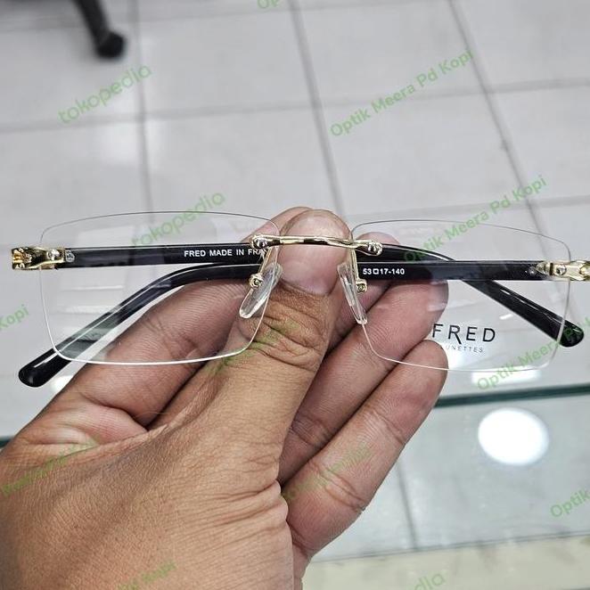 Kacamata Pria Wanita Elegan Fred Frameless Bla Gold Ginal Bluecromic Blueray