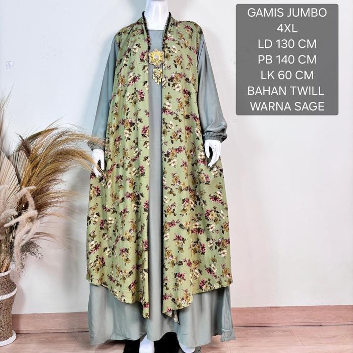 (Diskon) Gamis Jumbo Wanita Ld 130 Cm Model Kombinasi Outer Kekinian - Belinda Dress Bestseller