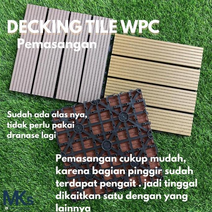 Decking Tile WPC - Lantai indoor dan outdoor - Lantai Kayu bongkar pasang - Decking Tile plastik PP 