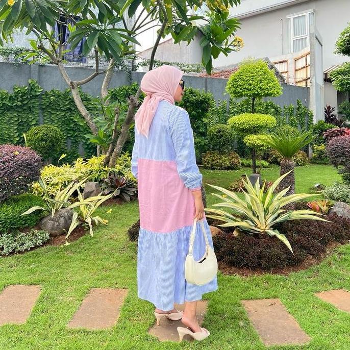 MIDI DRESS MIX UROY || MIDI DRESS PESTA UNDANGAN Jepang Kancing Karet Katun