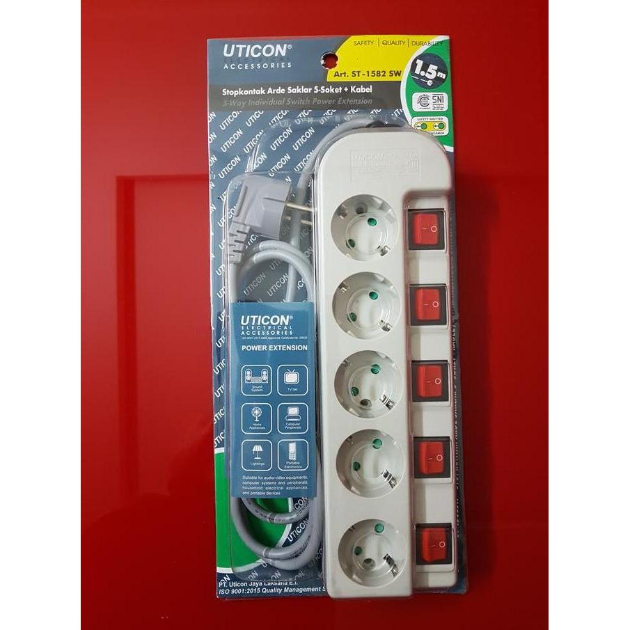 HARGA DISC - Stopkontak 5 Lubang + Kabel + Saklar Individual Uticon ST 1582 SW