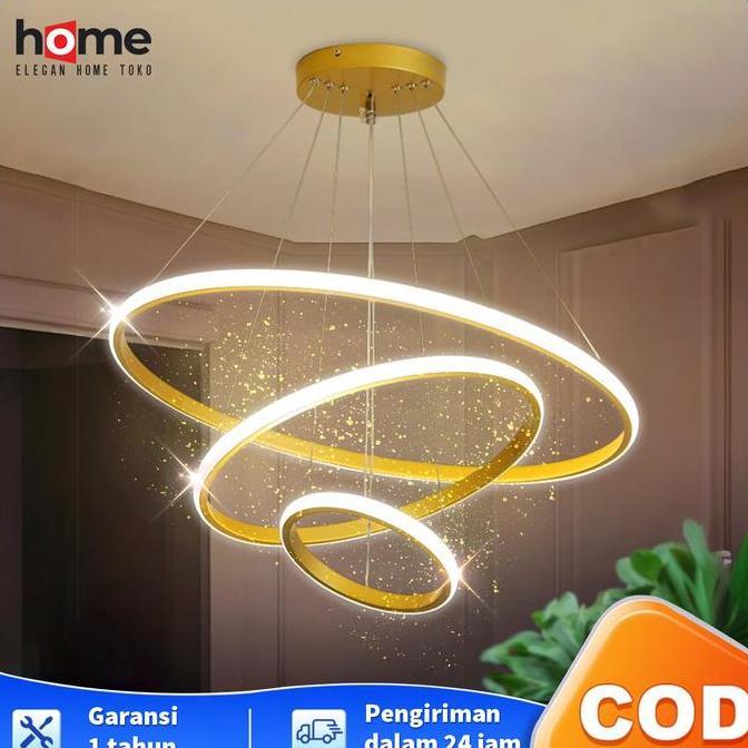 EH Lampu Gantung Minimalis LED 3 Ring Modern Ruang Tamu Lampu Gantung 3 Warna Lampu Gantung Ruang Ta