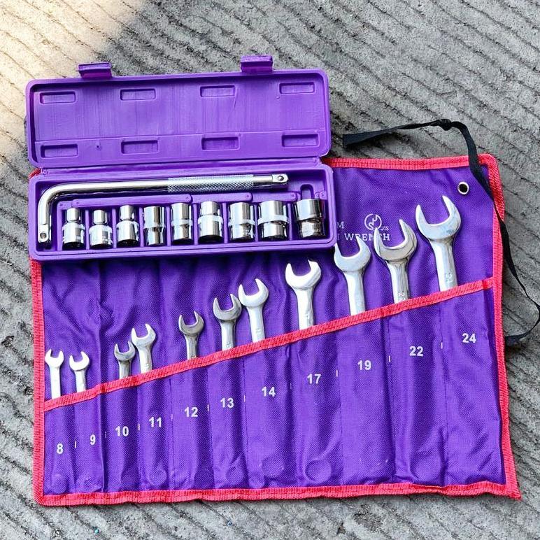 Paket murah kunci ring pas set 11 Pcs 8-22mm kombinasi diamond + kunci shock set 10pcs TEKIRO 1/2 6p