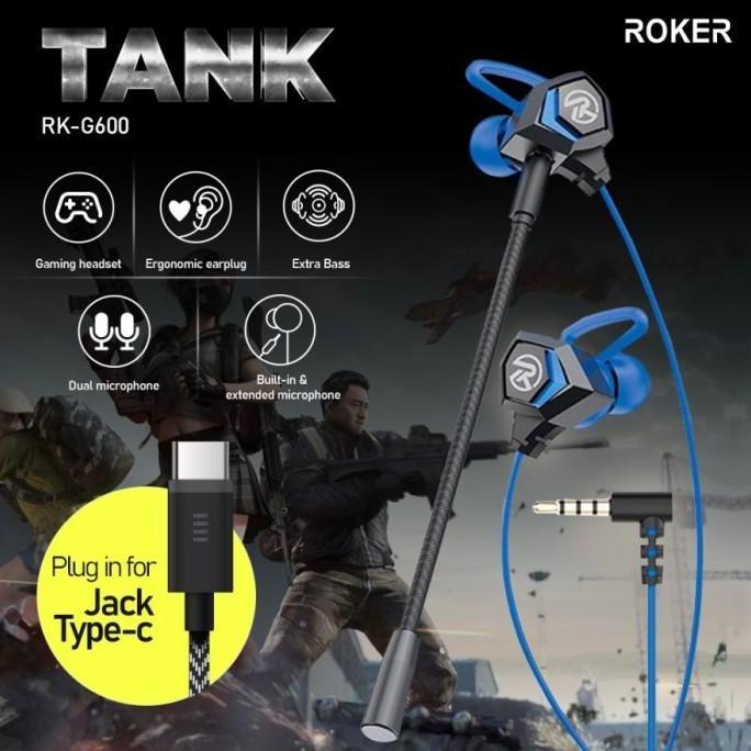 Headset - Earphone Gaming Rk-G600 Roker Tank Ip - Type-C - Hf Gamers - Ip Restock