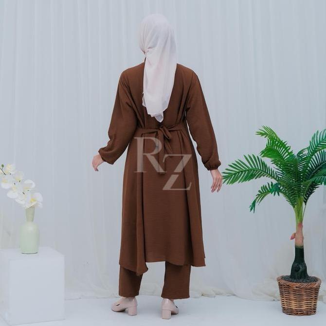 Bgs- Setelan Tunik Wanita Panjang Bahan Crinkle Airflow Ld120Cm Premium Baju Celana