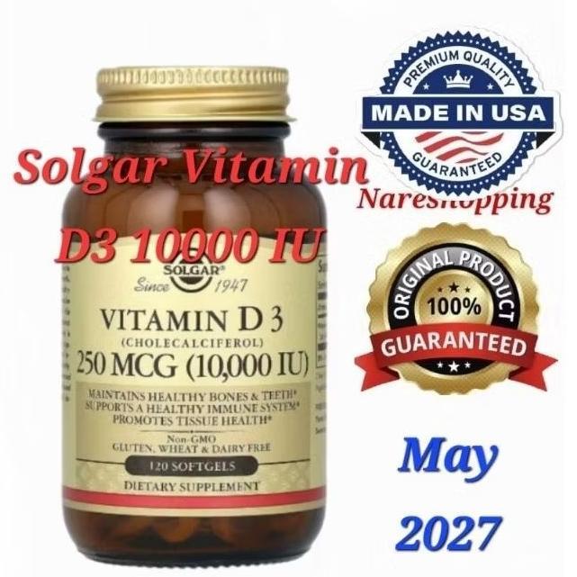 Solgar Usa Vitamin D3 (Cholecalciferol) 250 Mcg 10000 Iu 120 Softgels Exp ; May 2027 Original