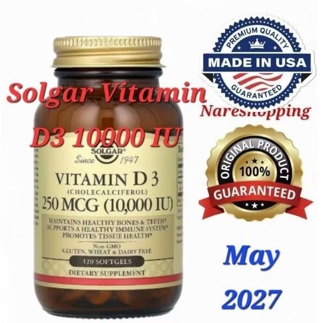 Solgar Usa Vitamin D3 (Cholecalciferol) 250 Mcg 10000 Iu 120 Softgels Exp ; May 2027 Original