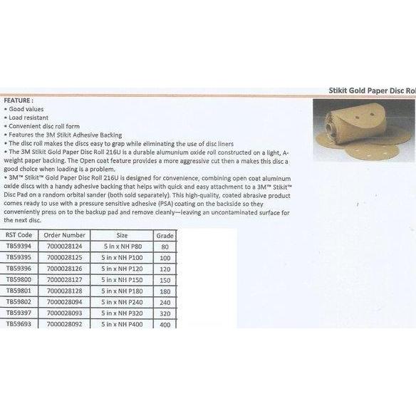 VELOVY Stikit Gold Paper Disc Roll 216U 5in . NH P400 - 3M