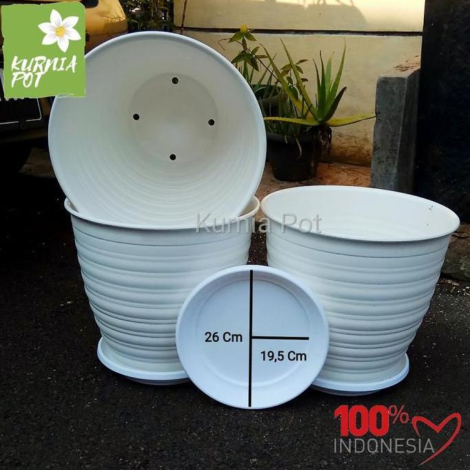 Pot Tawon Putih 351 Tinggi (Pirus) 35 Cm Original + Tatakan