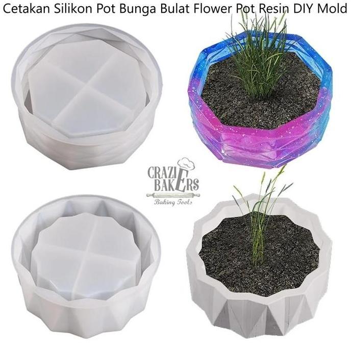 promo Cetakan Silikon Pot Bunga Bulat Flower Pot Resin DIY Mold terlaris