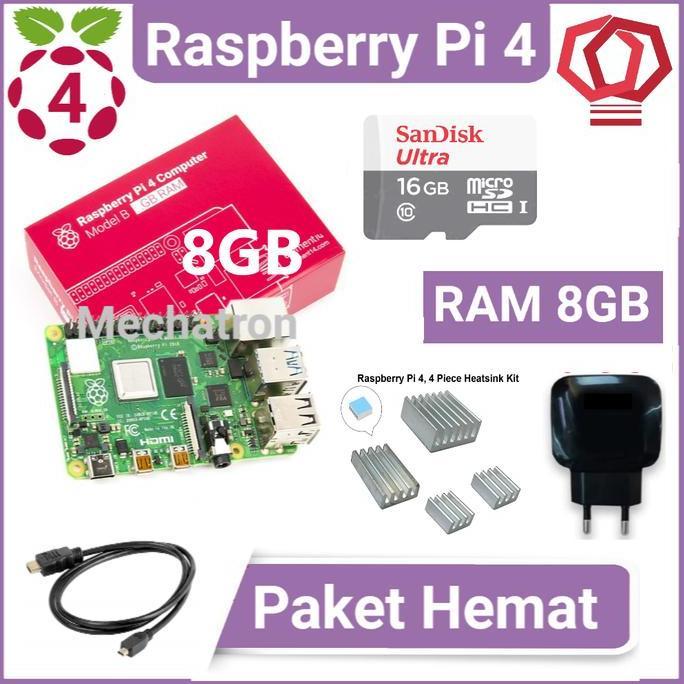 Raspberry Pi 4 model B 8GB Paket Hemat Siap Pakai Made in UK Pi4 8 GB