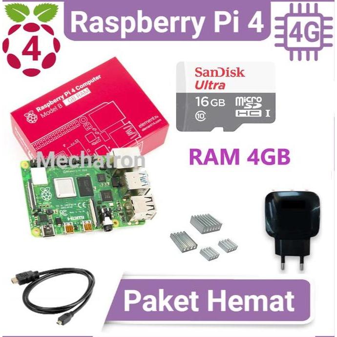 Raspberry Pi 4 model B 4GB Paket Hemat Siap Pakai Made in UK Pi4 Pi4B