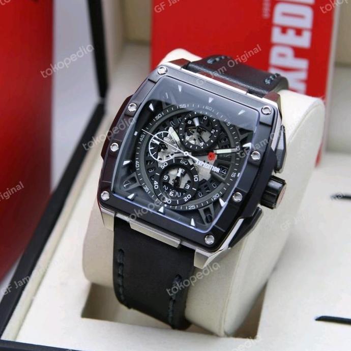 EXPEDITION E6815 E 6815 JAM PRIA ORIGINAL LEATHER STRAP SILVER BLACK