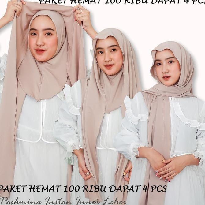 Paket Hemat 100 Ribu Dapat 4 Pcs Pashmina Inner Jersey Premium Tebal Menutup Leher Mleyot Flowly / P