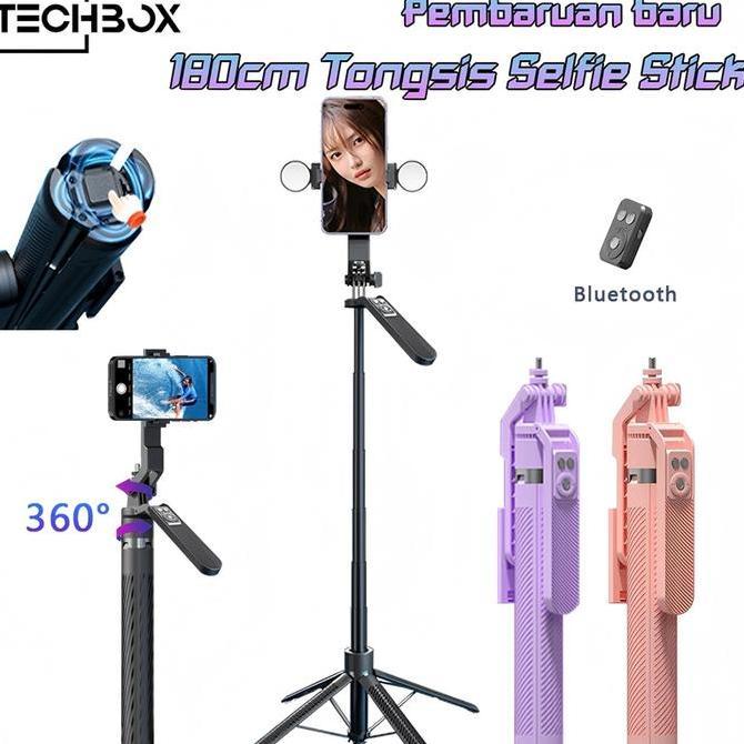 GRATIS ONGKIR Tech Tongsis Tripod Paduan aluminium Bluetooth Selfie Stick 4-leg stand Remote Tripod 