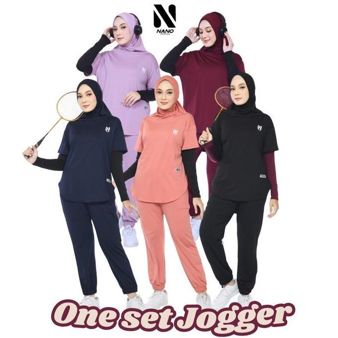 Nano Sportswear Baju Senam Muslim Wanita Jogger / Setelan Baju Senam Jogger / One Set Wanita Jogger