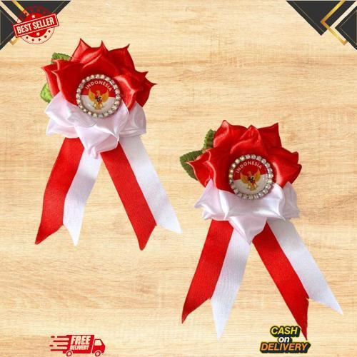 GROSIR Bros Pita Peniti Premium Bendera Merah Putih Handmade - Bross Gardenia Aksesoris Baju Hijab B