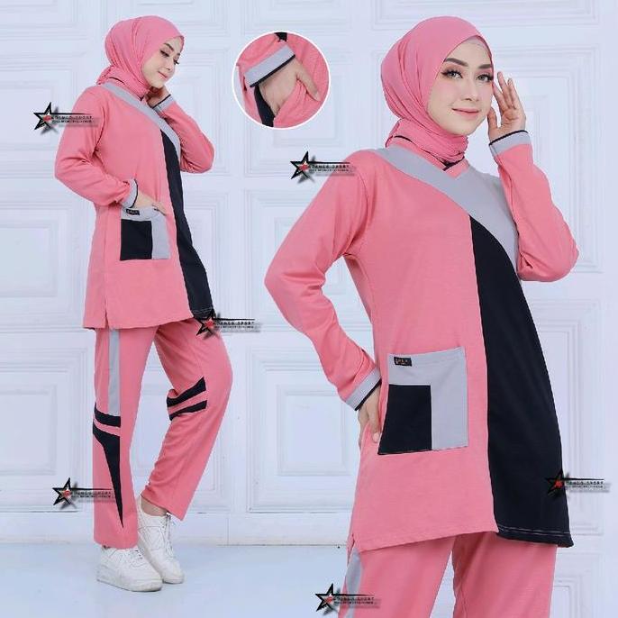 Super Murah, Setelan Baju Olahraga Senam Tunik Muslimah Wanita / Kaos Olahraga Muslimah Setelan Spor