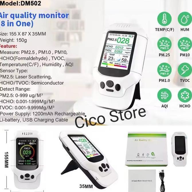 LABAZA Detektor Air Quality  Monitor HCHO PM1.0  PM2.5  PM10 Detector Handheld Indoor Monitor Air Qu