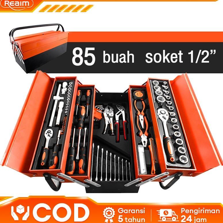 REAIM Tool Kit 85 Pcs Alat Bengkel Tool Kit Kunci Sok Set Alat Bengkel Tool Kit Pekerjaan Otomotif T