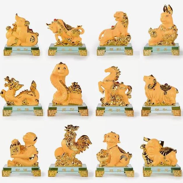 Pajangan patung 12 shio F6 warna emas shio no 7-12