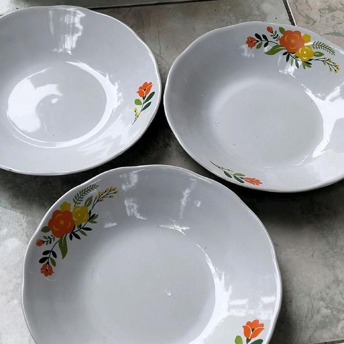 Disc Piring Keramik Bunga 1Lusin 12Pcs.Bahan Tebel Motif Random Uk 8Inchi