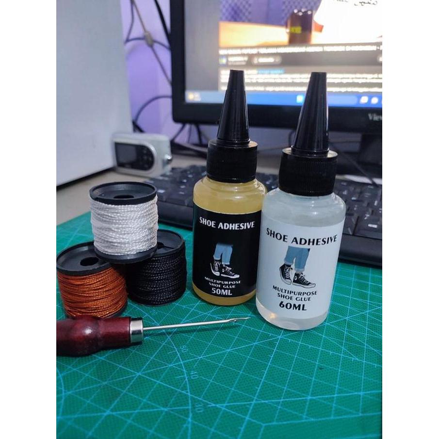 paket lem sepatu sendal lem produksi pabrik lem pu dan kuning bonus jarum sepatu Shoe