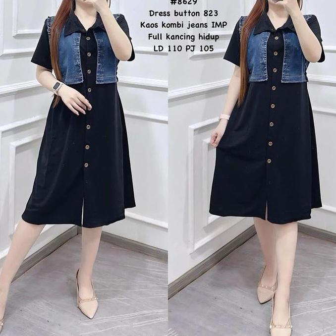 DRESS WANITA KOMBINASI JEANS BKK TERMURAH / MIDI DRESS JEANS VIRAL