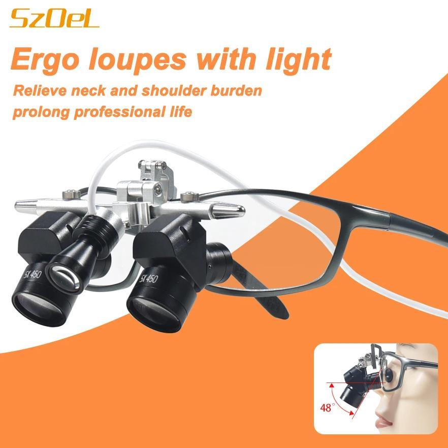 Ergo loupes, Dental Treatment Loupes, 5W Dental Oral Examination Light, Glasses Style Ergo Loupes La