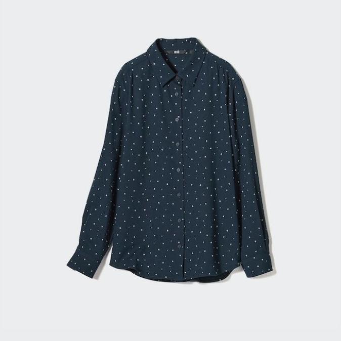 Kemeja Blus Rayon Polos Motif Lengan Panjang Wanita UNIQLO ORINAL