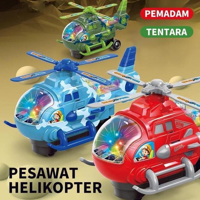 Toyx- Mainan Helikopter Anakm Elektrik Dengan Suara&Lampu Roda Universal Hadiah Seru Mainan Pesawat 