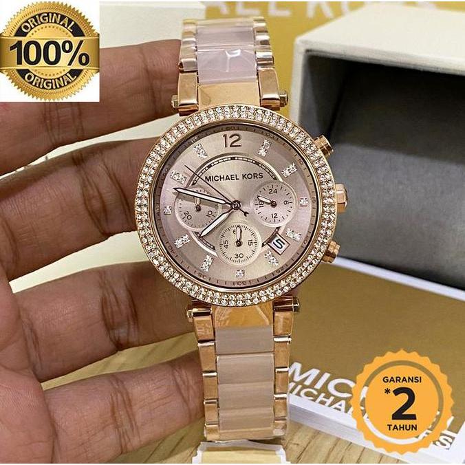 vermware_  - jam tangan mk5896 pink dial two tone original