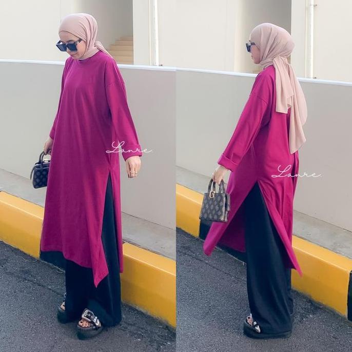 Newrelig- Nuna Tunik Busui Tunik High Slit Tunik Cotton Combed Polos Kaos Basic Wanita Muslim Lembut