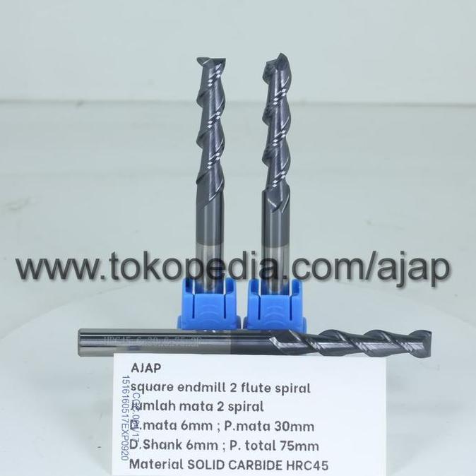 *#*#*#] ENDMILL 2 FLUTE 6mm HRC45 CARBIDE CNC ROUTER BIT KAYU PVC ACP ALU BESI