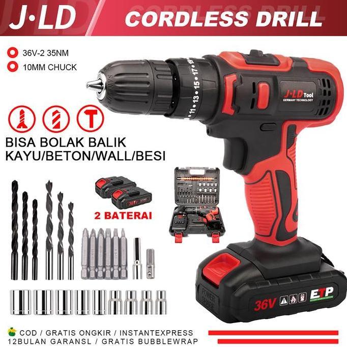 Pagenivansi - JLD Mesin Bor Baterai 36Vf Cordless bor Mesin Bor cas murah bolak balik/Kasus/Charger 