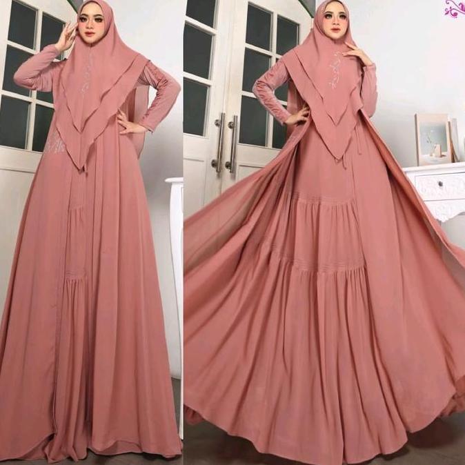 Grosir Sarah Series By Humaira Syari Gamis Ceruty Premium Furing Hyget Set Jilbab Khimar Mewah
