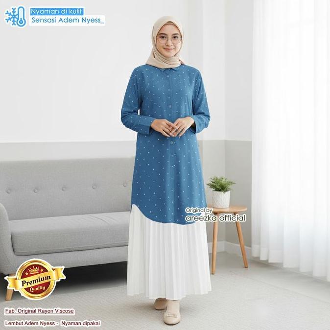 Newrelig- Tunik Rayon Polkadot Bahan Katun Rayon Baju Motif Bintik Bintik Ukuran Lengkap