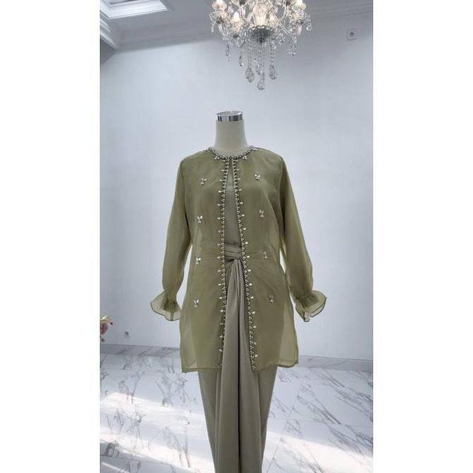 Newrelig- Oneset Jemma Organza Premium Muslim Outer Lilit Gamis Panjang Maxmara Gamis Wanita Dress B