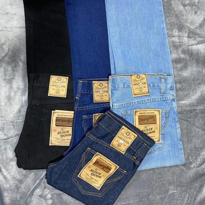 Yxyg- Wrangler Celana Jeans Standart Reguler Panjang Pria Terkini 2023 Denim Hitam & Biru Slim Fit D